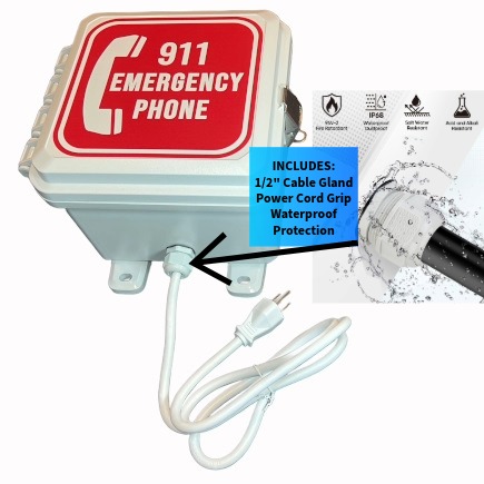 AA Communications 911 Emergency Phone Call Box with Cord Grip